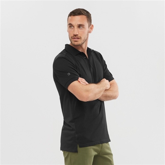 Salomon OUTLIFE TECH POLO M Kratke Sleeve Tricko Panske Čierne | 4918-RDOUV